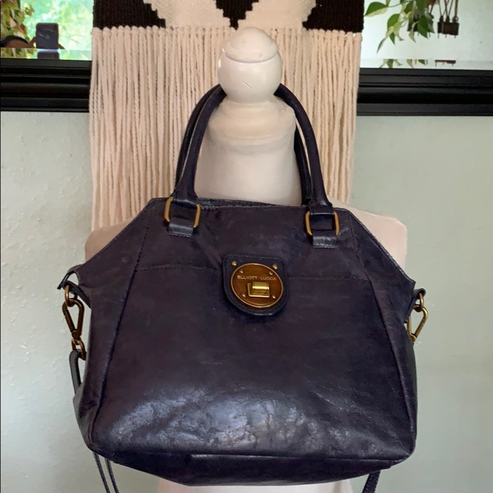 Elliott Lucca navy blue multiwear leather bag